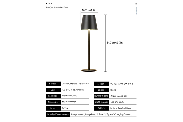 Black Rechargeable Desk Lamp