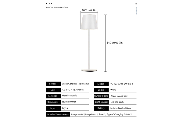 White Rechargeable Desk Lamp Single