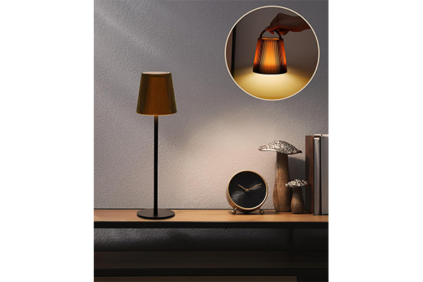 What is the shell material of the brown portable transparent charging desk lamp? Is it wear-resistant and easy to clean?